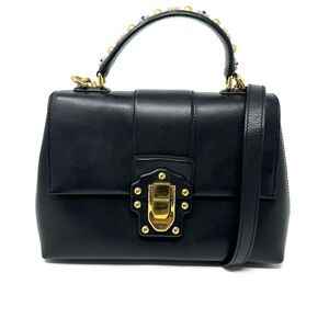 Dolce & Gabbana Lucia Black Leather Satchel – Studded Handle, Crossbody